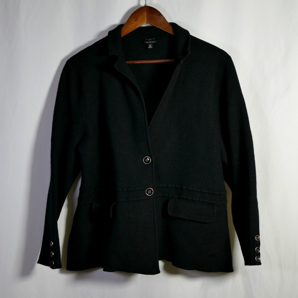 Talbots Womens Merino Wool Sweater Blazer Size 3X Black Pockets Stretch Career